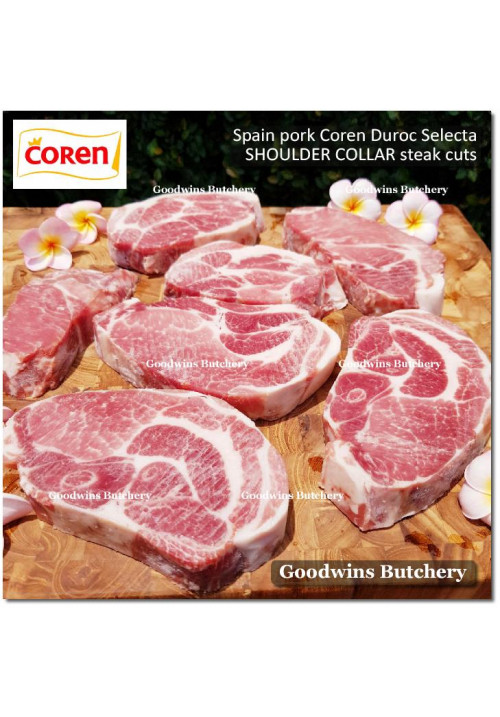 Pork Collar Boston-Butt Kapsim SHOULDER BONELESS SKIN OFF frozen COREN DUROC SELECTA (fed with chestnuts) STEAKS 1" 2.5cm (price/pack 600g 2pcs)